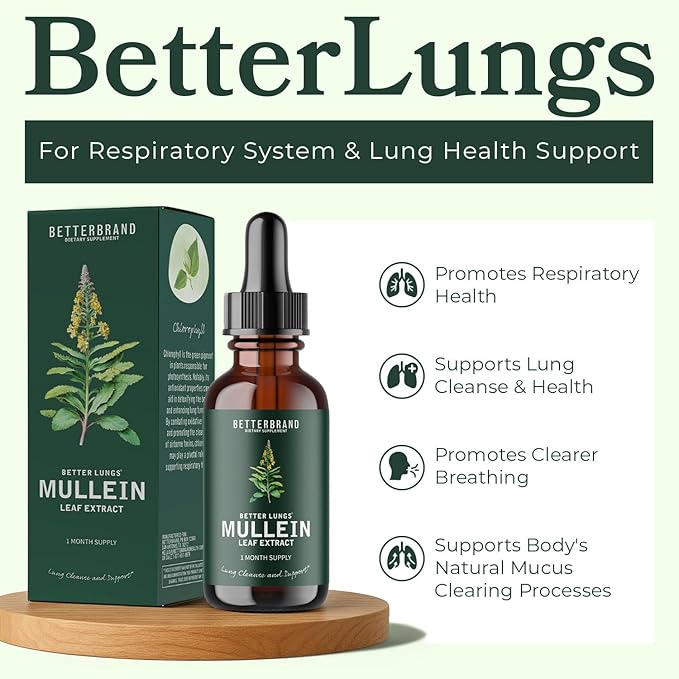 Betterbrand BetterLungs Mullein Leaf Extract - Supports Respiratory Wellness and Overall Lung Health - Natural Supplement, Tincture Drops | Non-GMO, Vegetarian | 1 Month Supply
