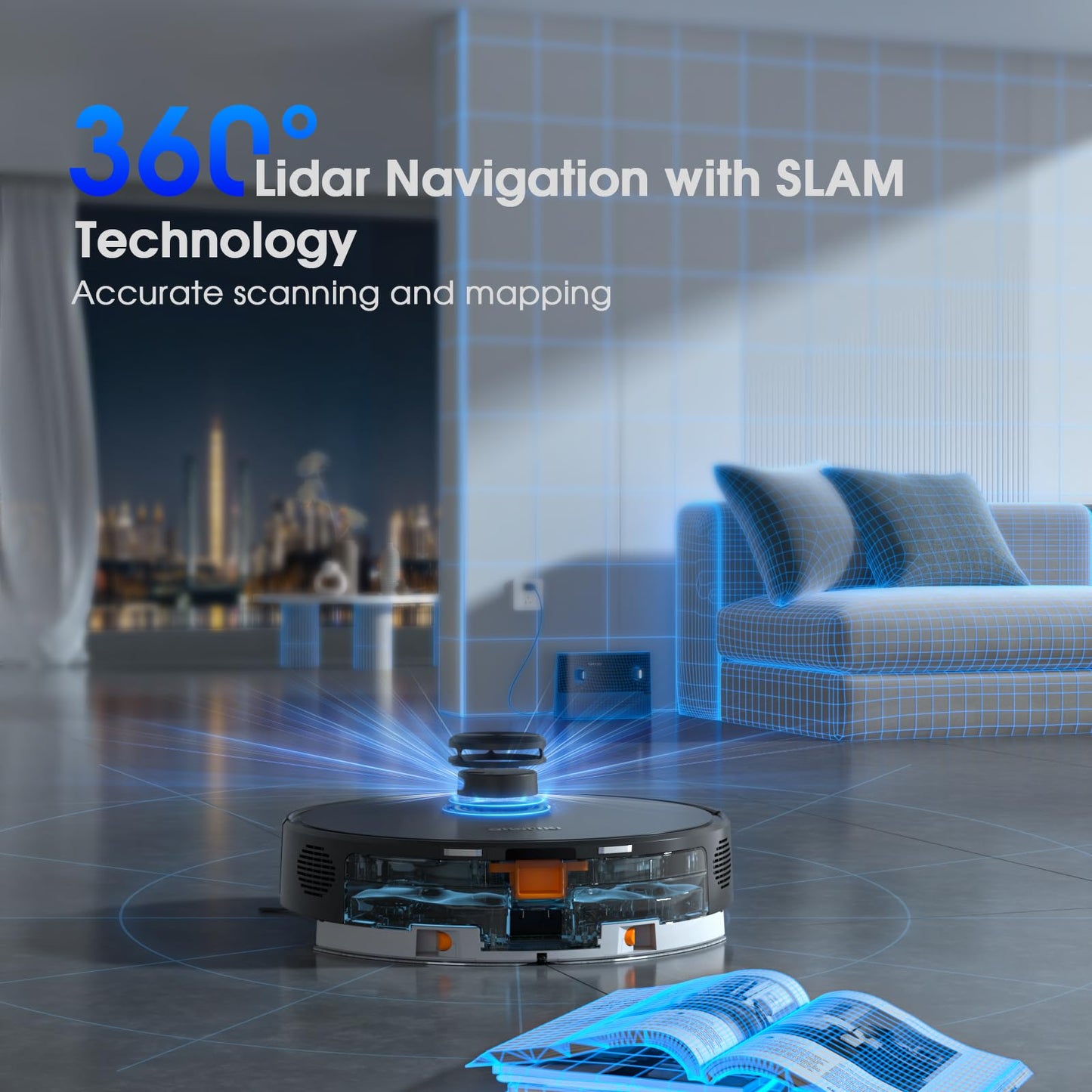 Robot Vacuum and Mop, Mapping Robotic Vacuums Cleaner with LiDAR Navigation Smart & Strong Suction, WiFi/App/Alexa/Voice Control, Obstacle Avoidance, for Home, Wood/Hard Floors, Pet Hair -Grey
