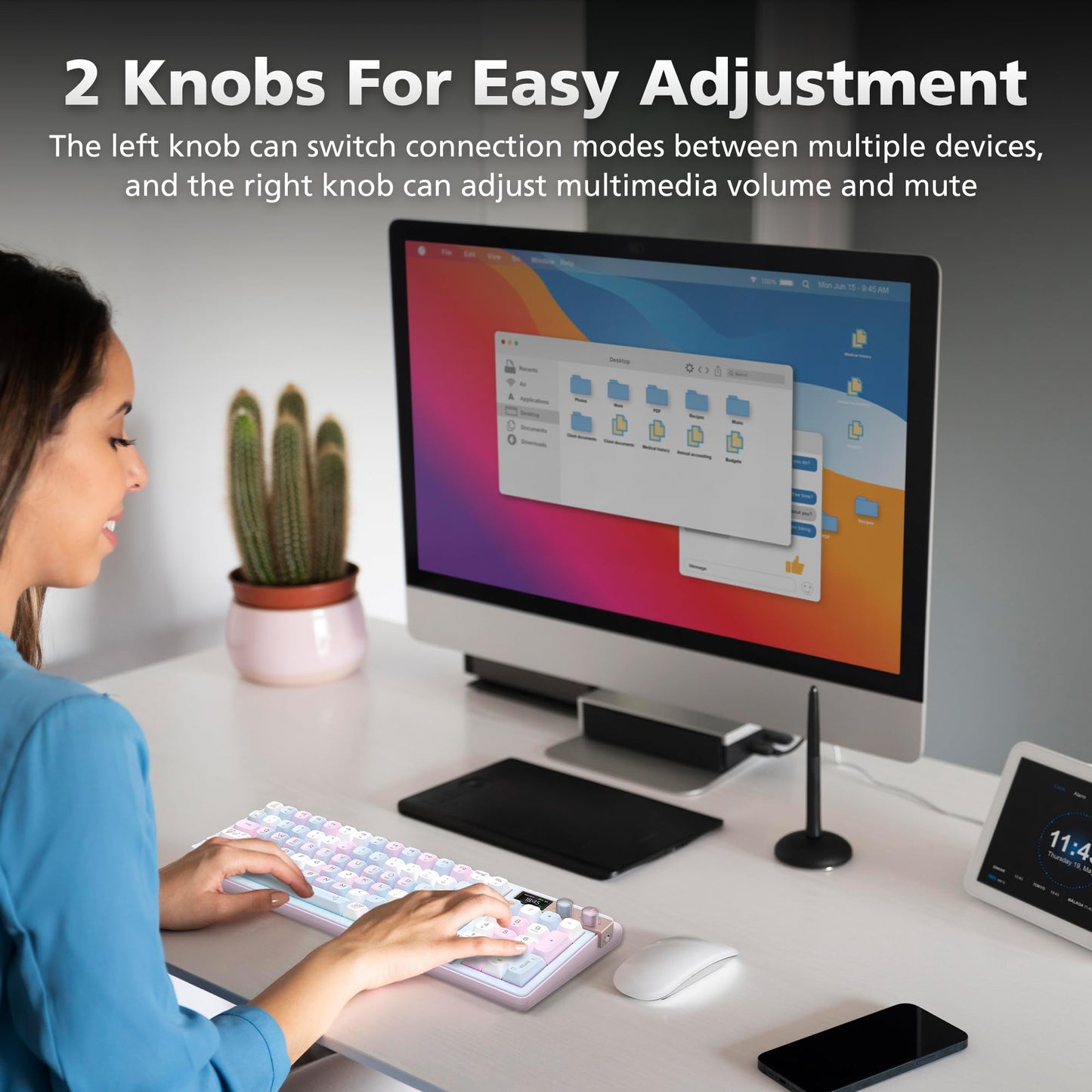 FOPATO H98 Gaming Keyboard, 98% Hot Swappable Gasket Structure 3-Mode Mechanical Keyboard, 96 Keys Full Key Rollover Bluetooth Wireless Keyboard with RGB, PBT Keycaps, Screen for Windows Mac (Pink)