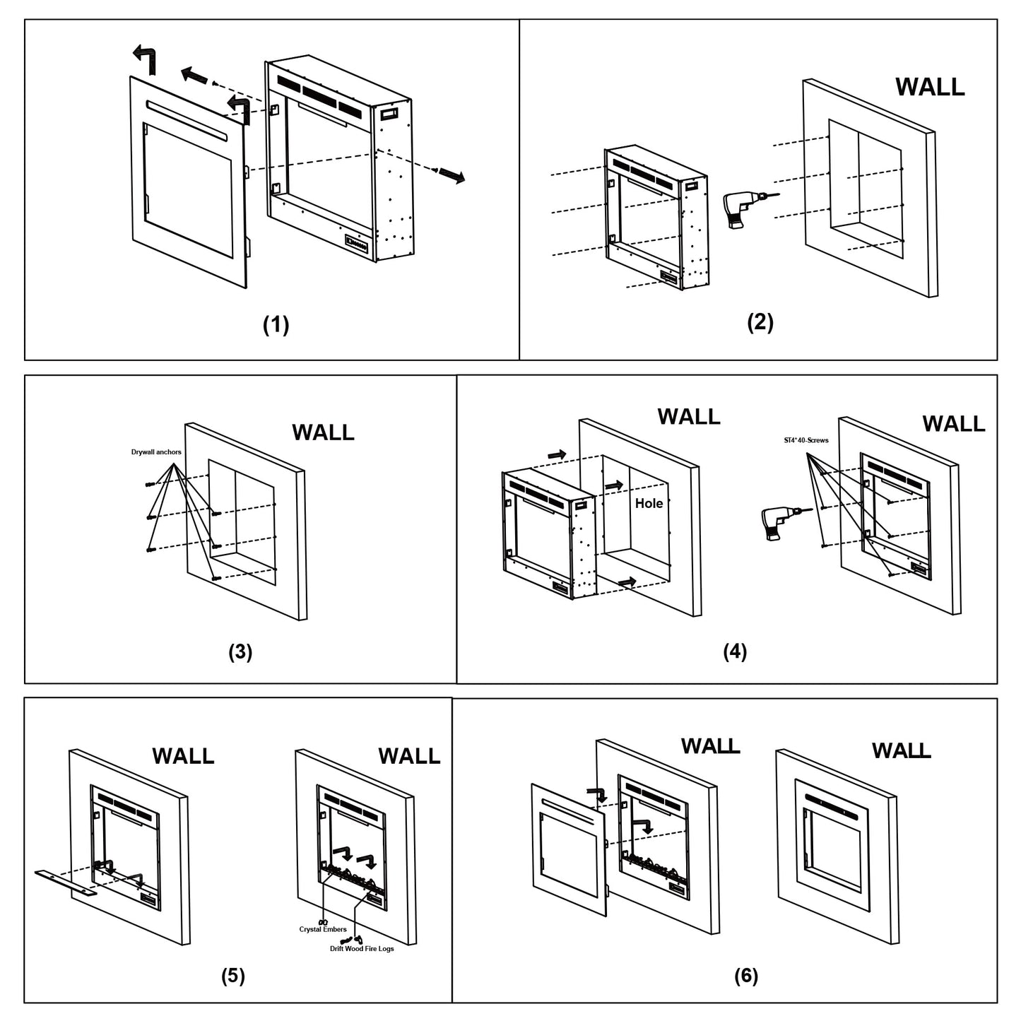 Rodalflame Electric Fireplace Inserts with 3 Flame & Top Light, Recessed Fireplace Heater, Thermostat, 750/1500W, Crackling Sound, Logs & Crystals, Timer, 32.2" W x 26" H Rear, No Wall Mount