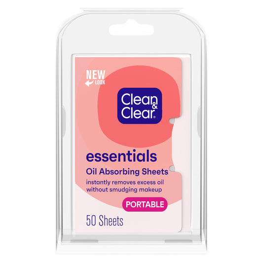 Clean & Clear Essentials Oil Absorbing Sheets, Portable Blotting Papers for Shine Control on the Face & Nose, Blotting Sheets Instantly Remove Excess Oil Without Smudging Makeup, 6 Pack