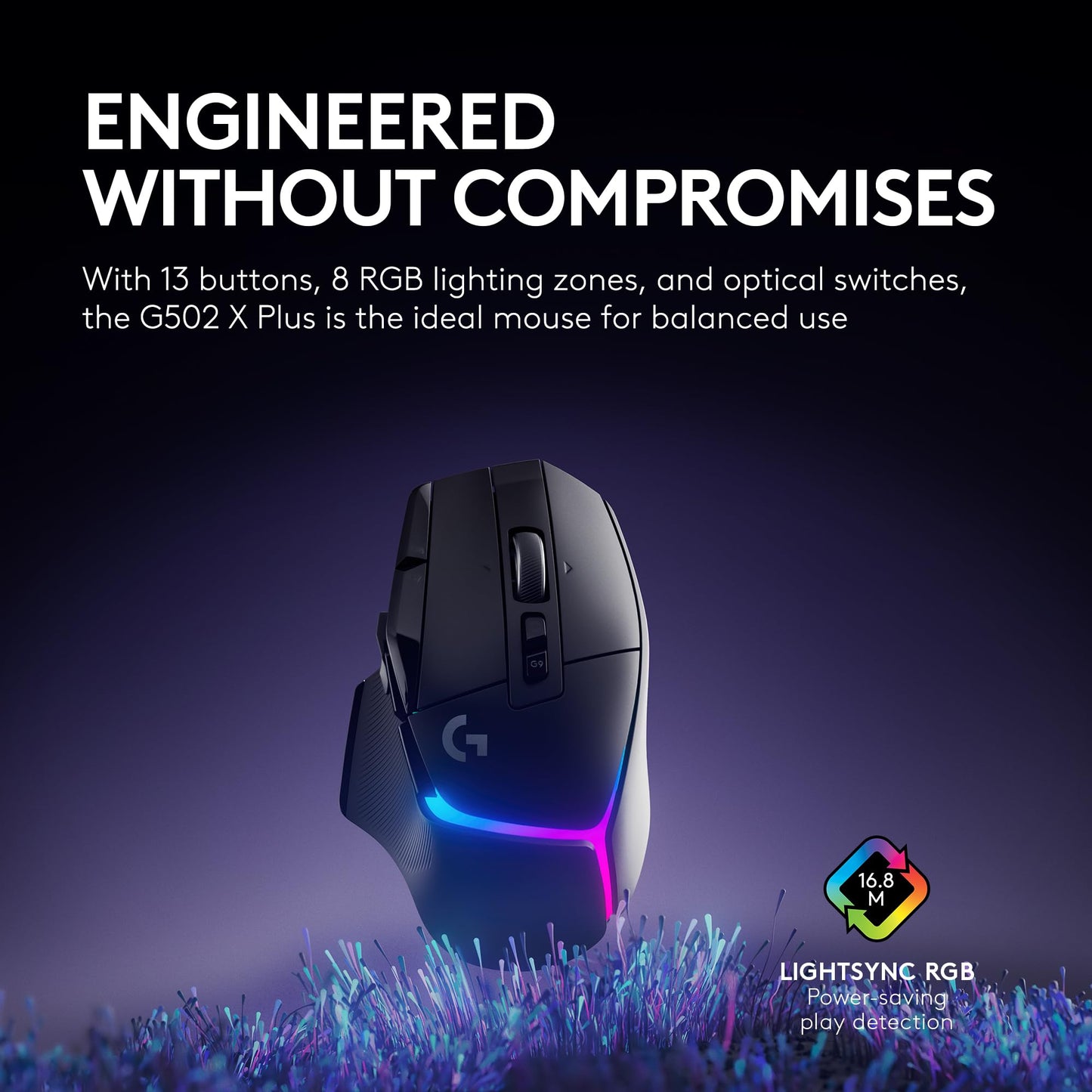 Logitech G502 X Plus Wireless Gaming Mouse - LIGHTSPEED Optical, LIGHTFORCE Switches, LIGHTSYNC RGB, HERO 25K Sensor for PC/Mac - Black