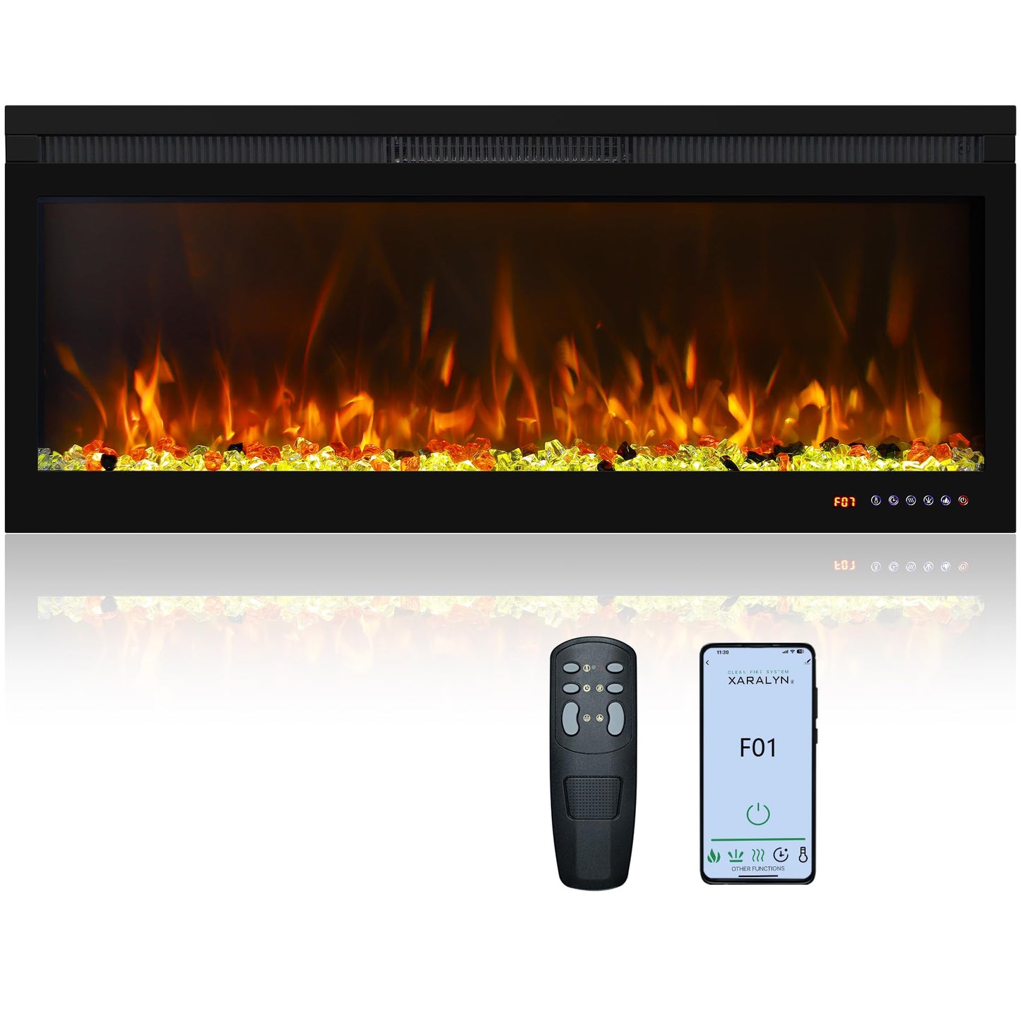 Oxhark Flame Smart 42 Inch Wall Mounted and Recessed Electric Fireplace Inserts, App & Remote & Touch Screen Control, 13X13 Flame & Fuel Bed Color Combinations, 750W/1500W, Black