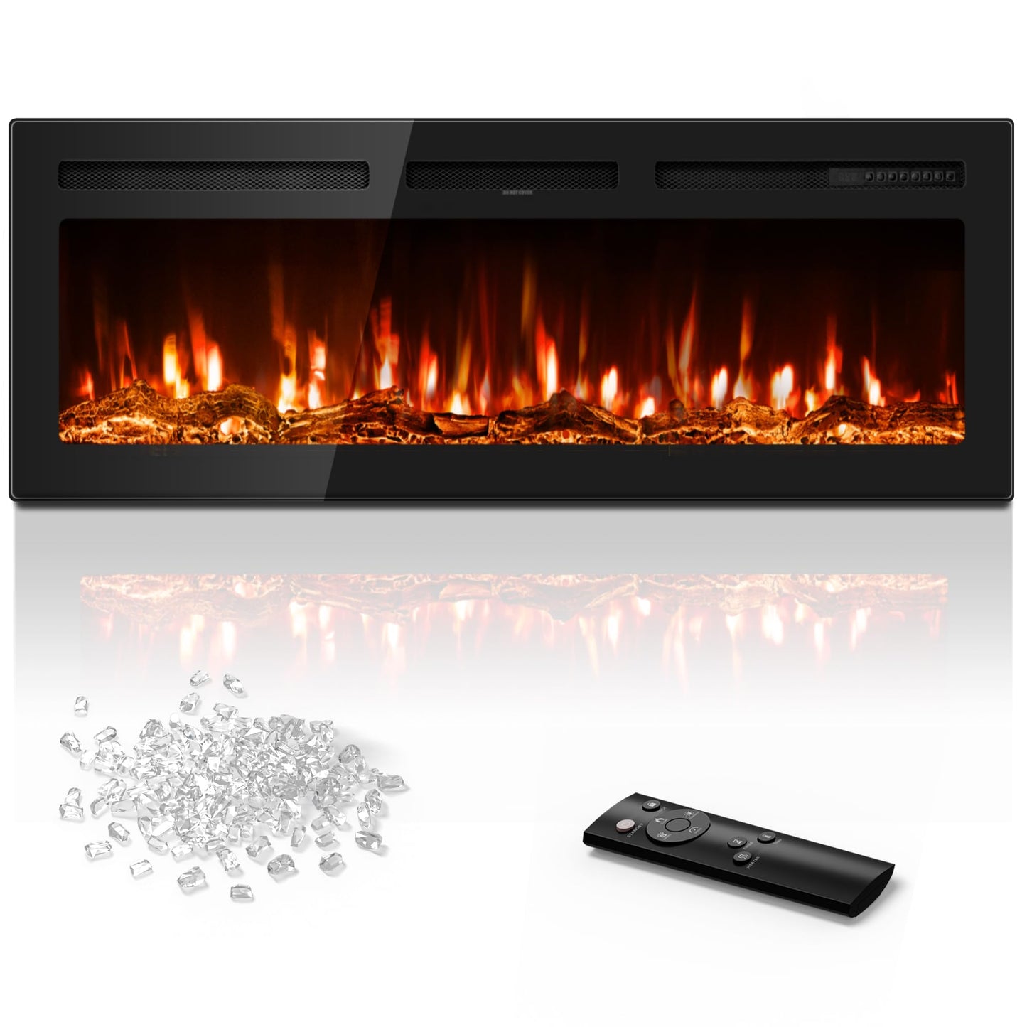 Manastin 50 inch Electric Fireplace in-Wall Recessed and Wall Mounted with Remote Control, 1500/750W Fireplace Heater (60-99°F Thermostat) with 12 Adjustable Color, Timer, Log and Crystal