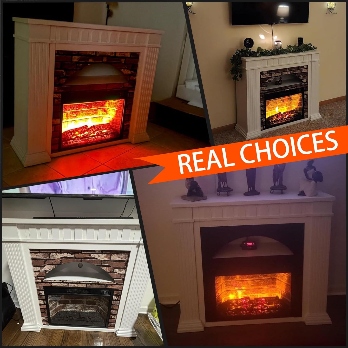 44" Electric Fireplace Mantel, TV Stand with Freestanding Electric Fireplace, Stacked Stone Surround Fireplace Heater with Remote Control, Adjustable 3D Flame Fireplace for Living Room Bedroom