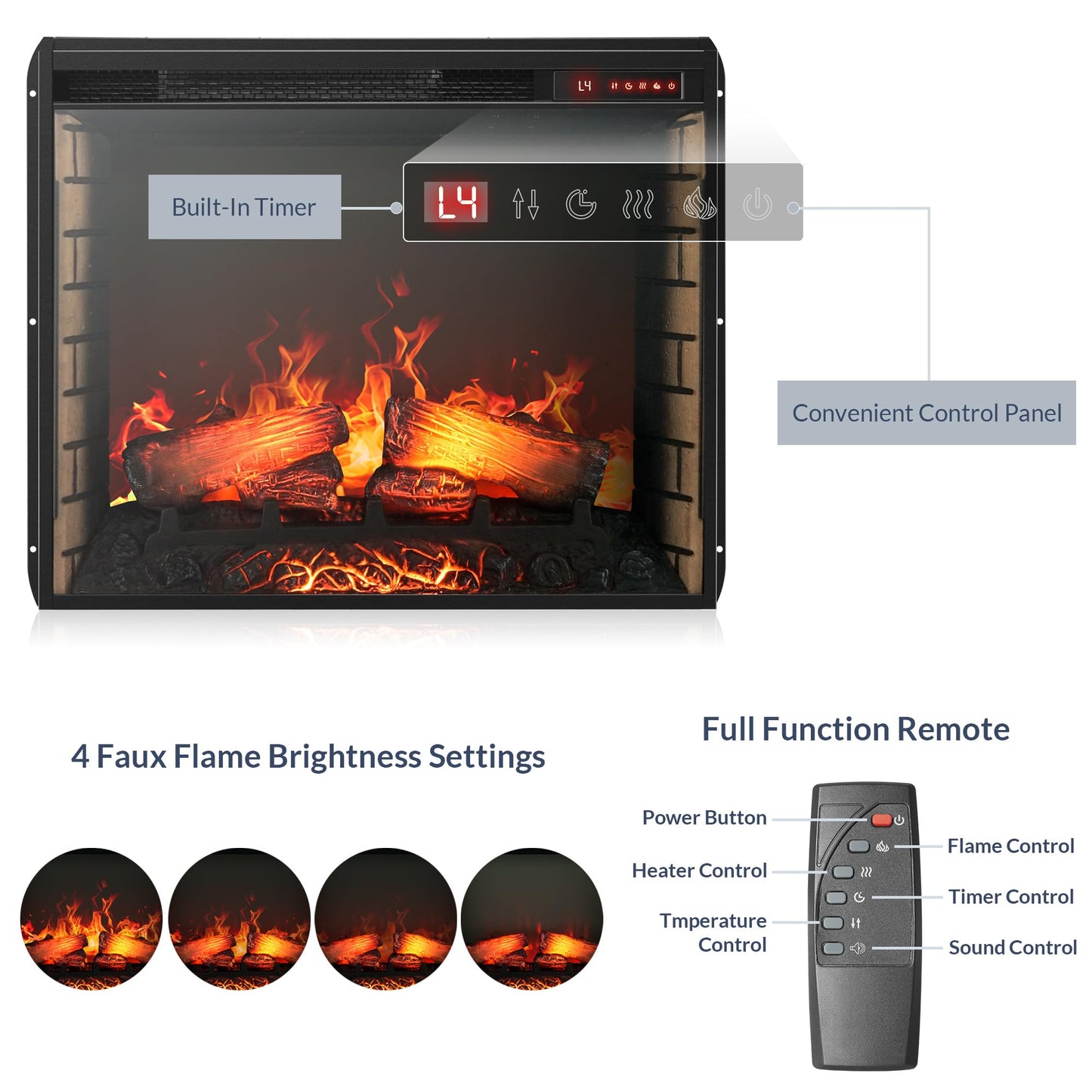 BELLEZE Modern 70" Electric Fireplace Heater Mantel TV Stand & Media Entertainment Center for TVs up to 68" with Energy-Efficient Heater with Sound and Side Book Shelves - Lenore (White)