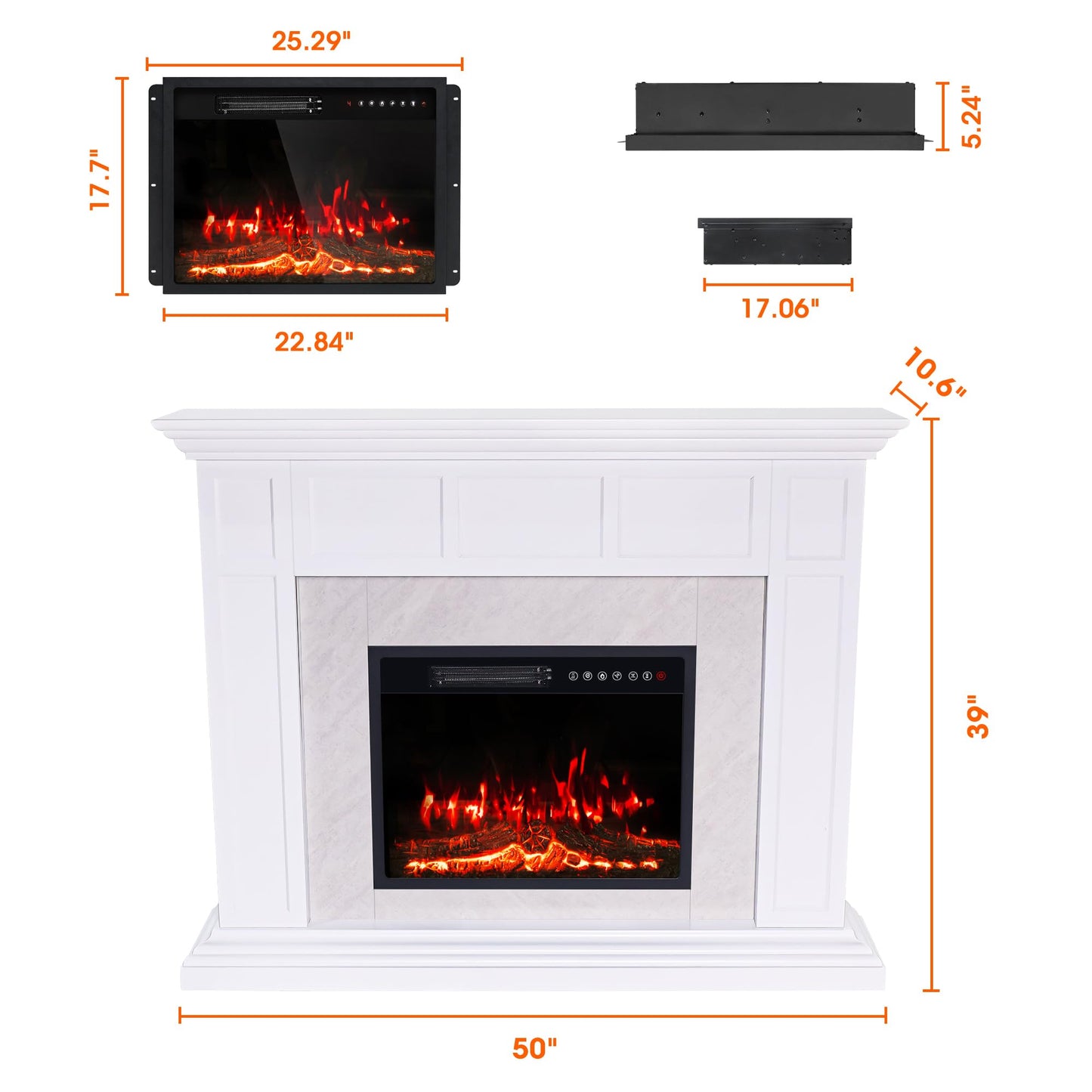Weyderk 50" Electric Fireplace with Mantel, TV Stand with 23" Freestanding Electric Fireplace, Adjustable Led Flame Remote Control, Beige Gray Marble Finish Fireplace Mantle for Living Room, Bedroom