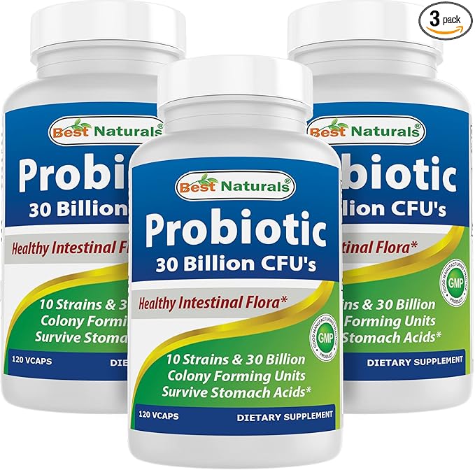 Best Naturals Probiotic 10 Strains 30 Billion Shelf Stable 120 Veggie Caps (120 Count (Pack of 3))