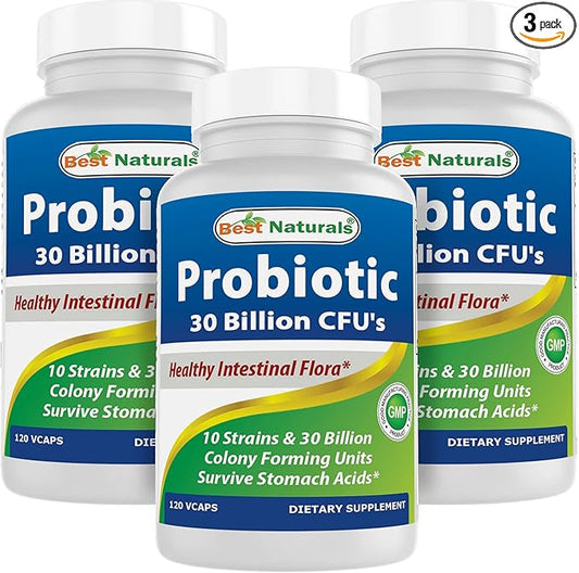 Best Naturals Probiotic 10 Strains 30 Billion Shelf Stable 120 Veggie Caps (120 Count (Pack of 3))