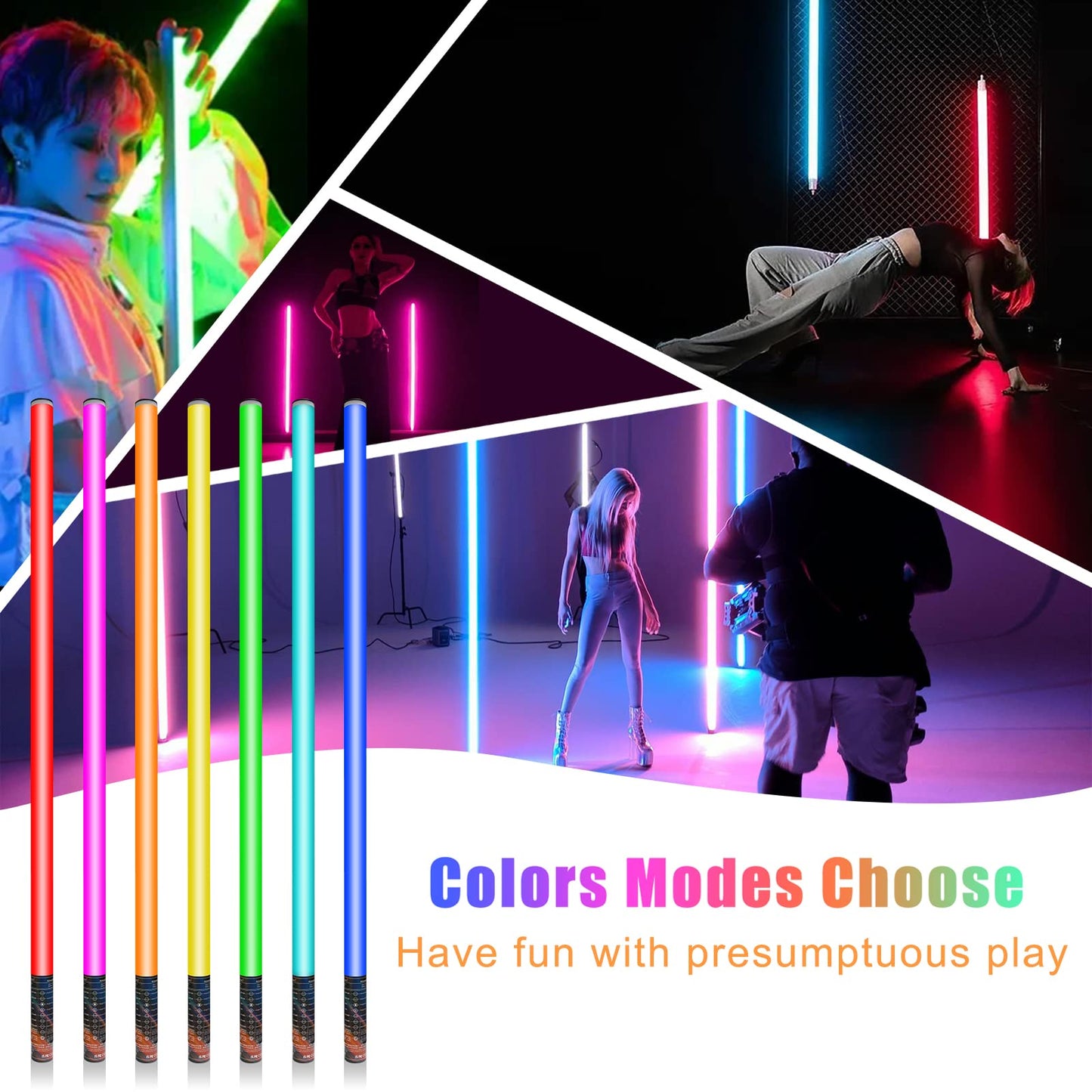 4 Pack 4ft Portable Battery Powered LED Tube Light With Tripods, 500 Vivid Effects for Video, Photography, Light Painting, YouTube, and Dance Club