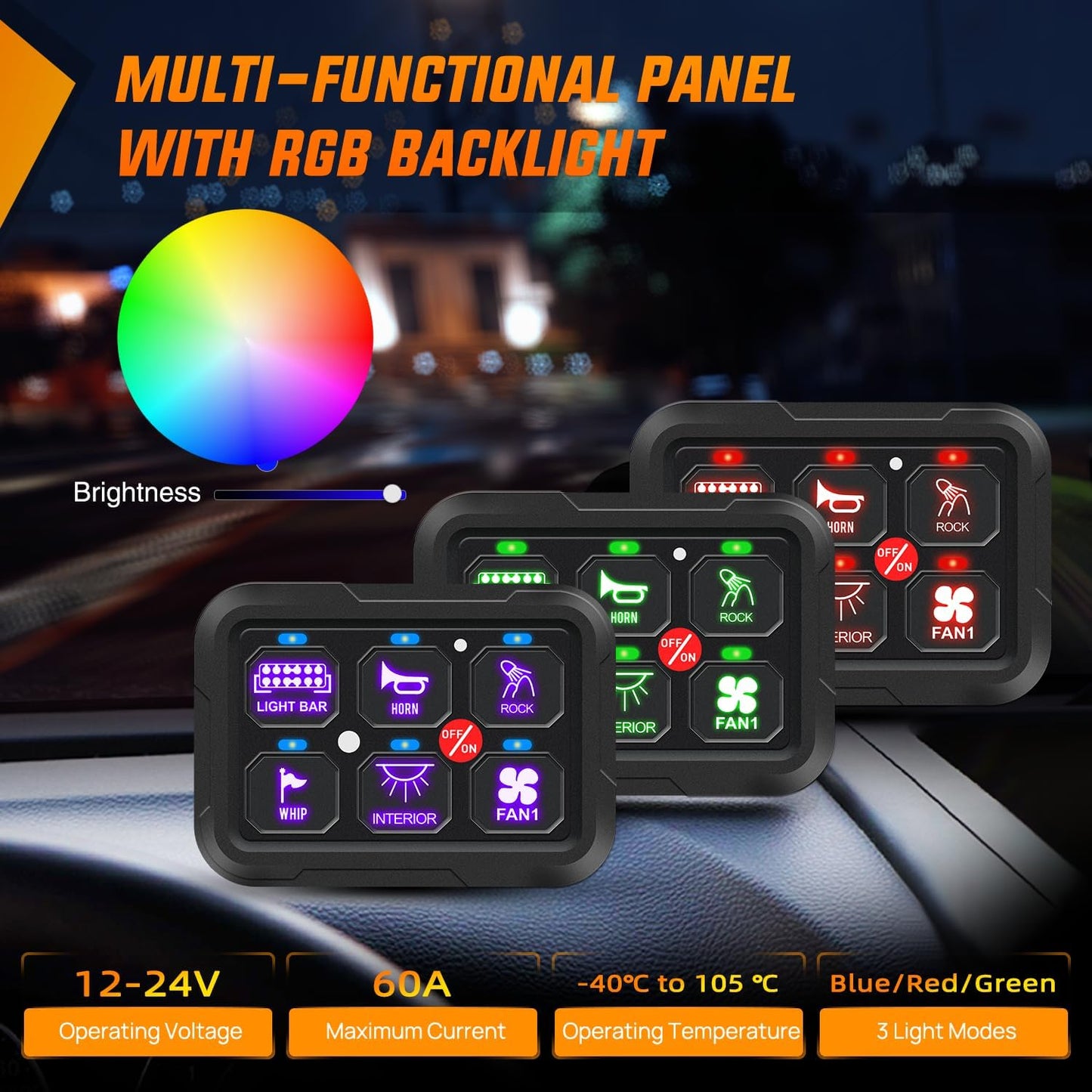 Nilight 6 Gang Switch Panel 12V 24V Universal Circuit Control Relay System with RGB Backlight APP Fuse Wiring Harness Automatic Dimmable ON Off LED Switches Pod for Car Pickup Truck Camper SUV