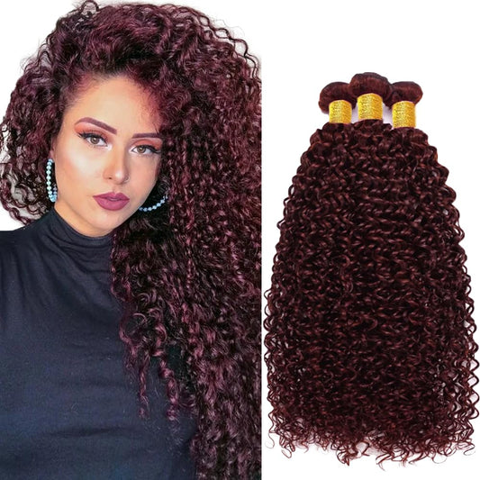 34 34 34 Inch Wine Red Human Hair Bundles 99J Burgundy Kinky Curly Human Hair Bundles Brazilian Unprocessed Virgin Hair 3 Bundles Wine Red Kinky Curly Bundles Remy Hair Extensions