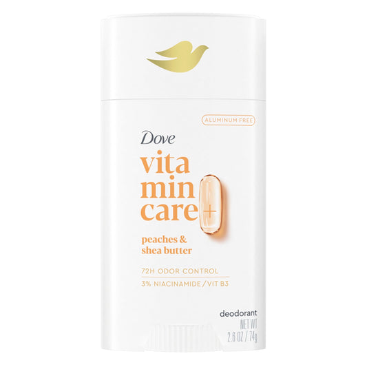 Dove VitaminCare+ Aluminum Free Deodorant Stick for 72H Odor Protection Peaches & Shea Butter Breathable Deodorant for Women 2.6 oz