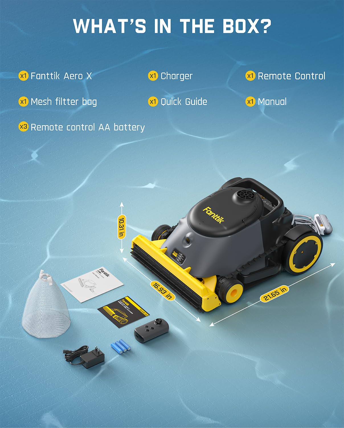 Fanttik Aero X Horizontal Waterline Cleaning, 4X Efficiency, 6H Working Time Cordless Robotic Pool Vacuum Cleaner, Clean Waterline, Wall, Floor, up to 5382 sq.ft, APP & Remote Control