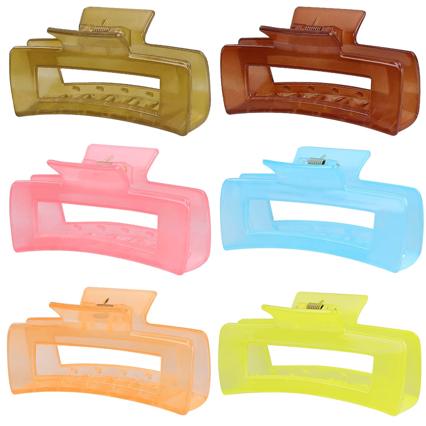 Sisiaipu 4 Inch Big Hair Claw Clips - 6 Pcs Large Square Clips for Thick Hair, Women's Rectangle Nonslip Acrylic Banana Jaw Hair Accessories for Girls - Shiny