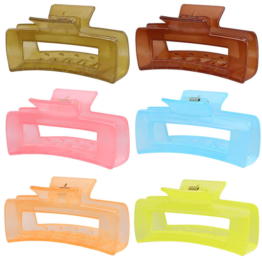 Sisiaipu 4 Inch Big Hair Claw Clips - 6 Pcs Large Square Clips for Thick Hair, Women's Rectangle Nonslip Acrylic Banana Jaw Hair Accessories for Girls - Shiny