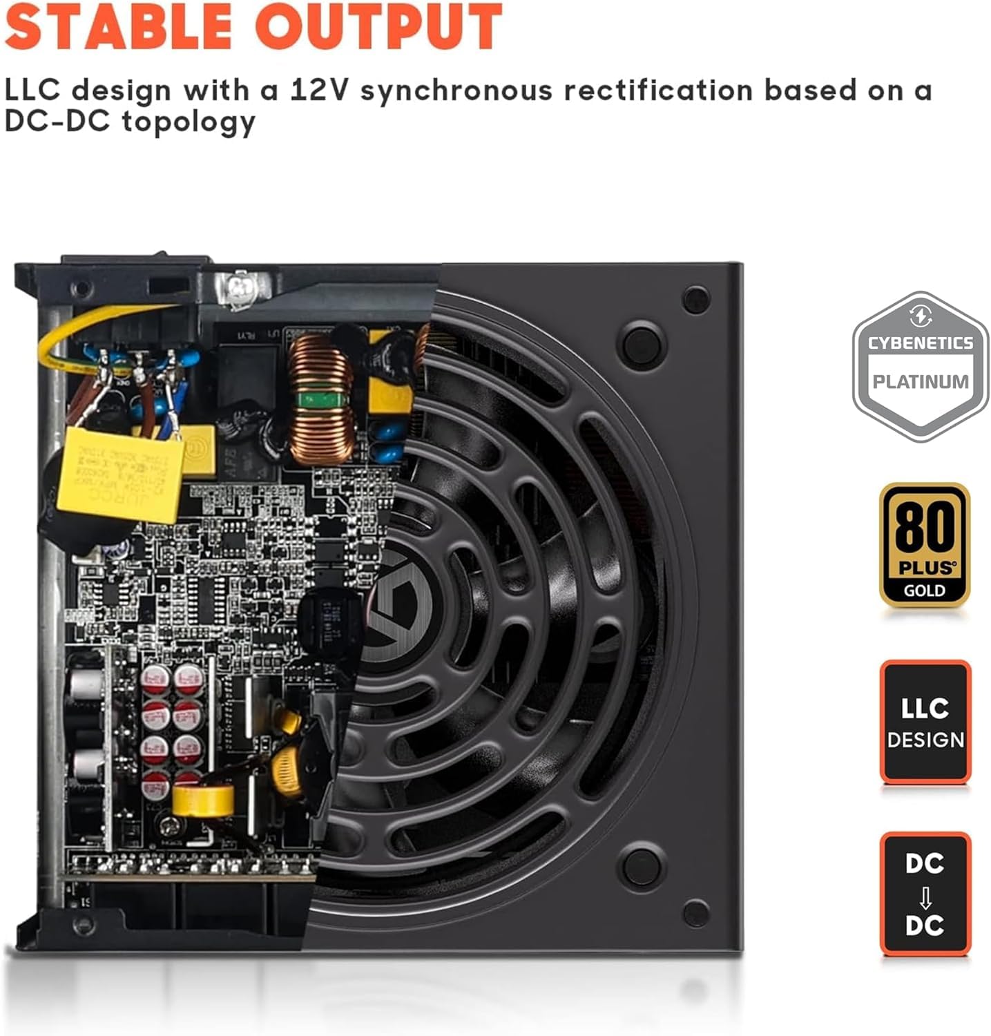 ARESGAME AGT Series 1000W Power Supply, 80+ Gold Certified, Fully Modular, FDB Fan, Compact 140mm Size, 10 Year Warranty, ATX Gaming Power Supply