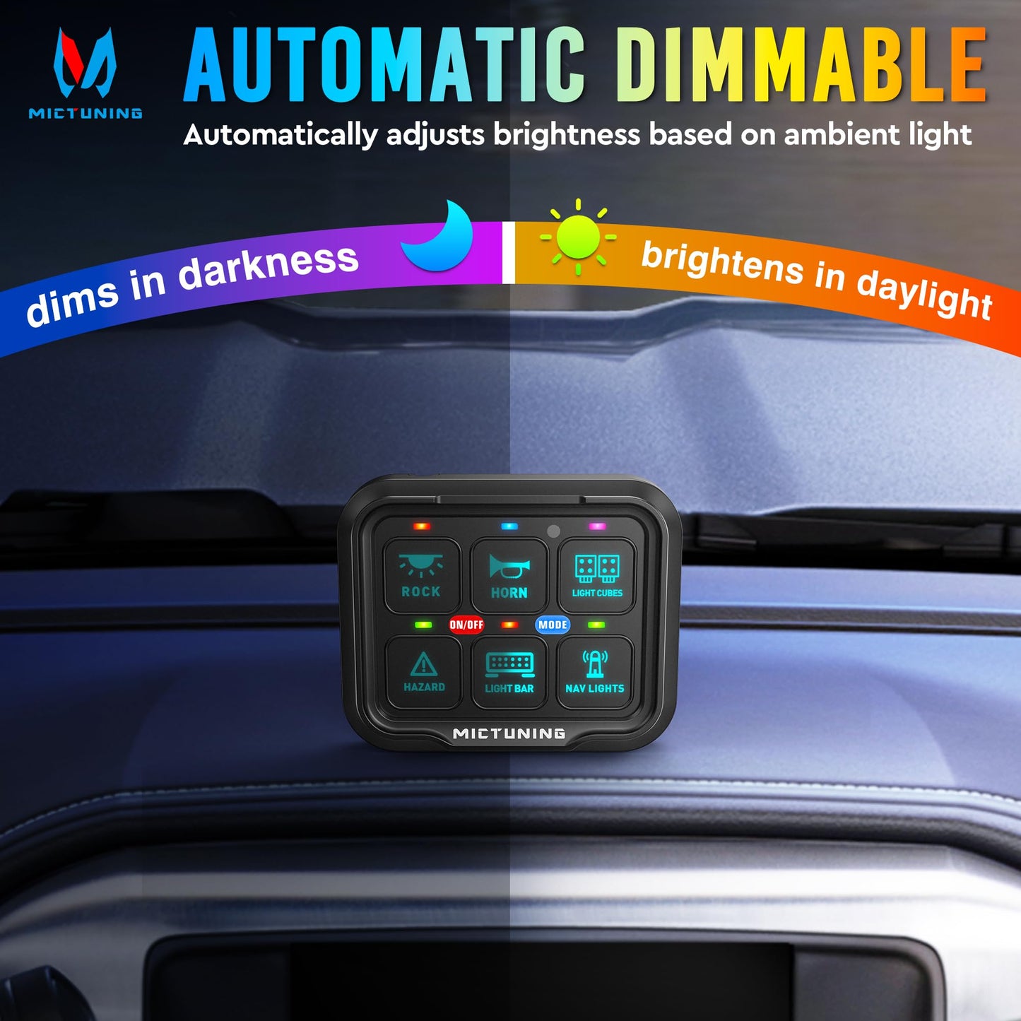 MICTUNING Ultra 6 Gang Switch Panel, IP67 Waterproof, Toggle Momentary Pulsed RGB Dimmable Multifunction Switch Panel, Universal Circuit Control Relay System Switch Box for Car Boat, 2 Years Warranty