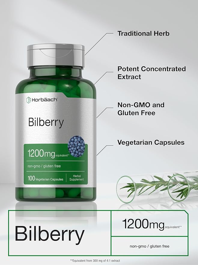 Horbäach Bilberry Fruit Extract 1200mg | 100 Capsules | Vegetarian, Non-GMO, Gluten Free Supplement