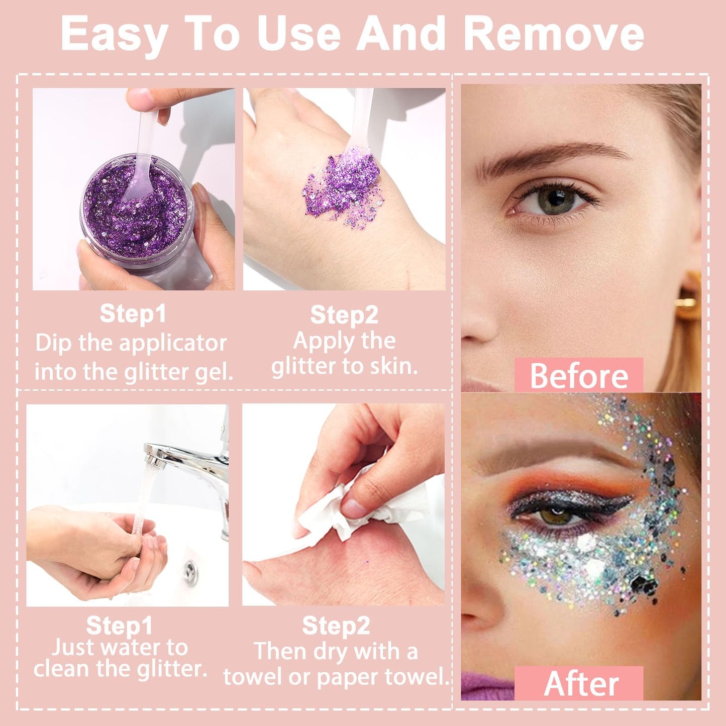 Boko 50ML Body Glitter Gel, Gold Mardi Gras Mermaid Chunky Glitter Gel for Face Hair Body Sparkle Makeup, Cosmetic Face Glitter Sequins for Mardi Gras Concert Party Event Rave Accessories