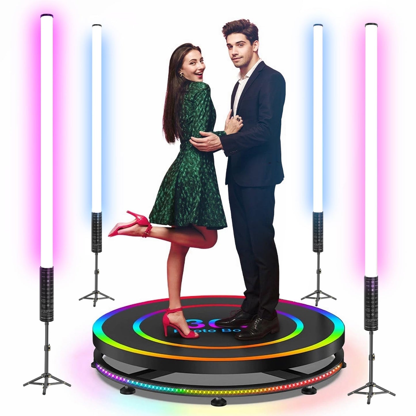 Lookmein 4Pack RGB Tube Light Bar with Light Stand, Battery Powered LED Video Light Wand Stick for DJ Lighting, Dance Club and Photography Lighting