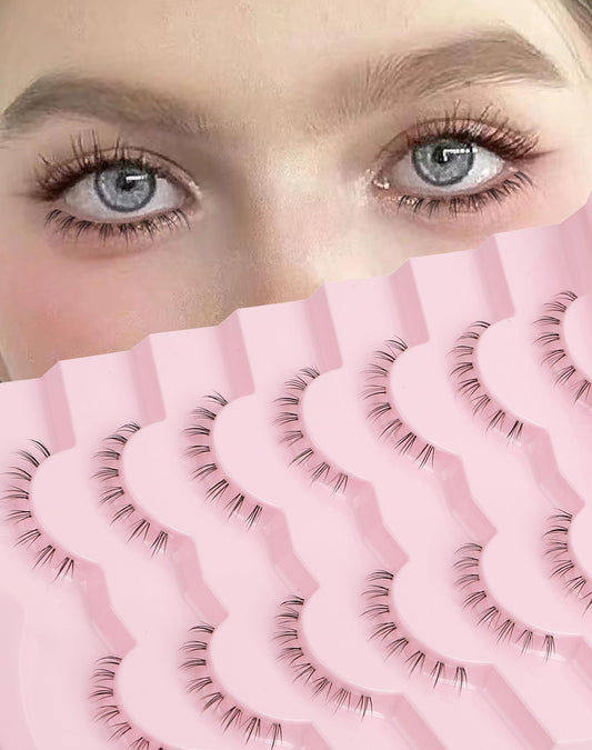 Bottom Lashes Clear Band Wispy Lashes Short C Curl Lower Lashes Natural Under Lashes Pack Jiocolor Cute Anime Bottom Eyelashes 7 Pairs R2, Black