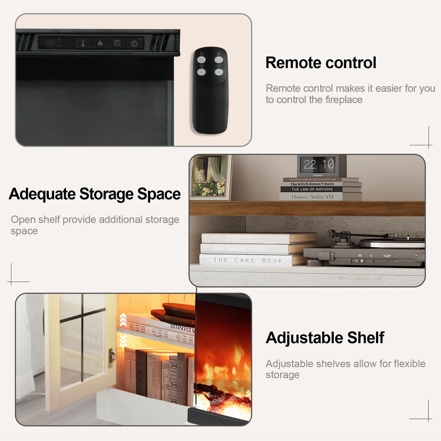 4 EVER WINNER Fireplace TV Stand with 40" Electric Fireplace for 80" TV, 70" Entertainment Center with Adjustable Storage Cabinets, 2 Drawers, TV Consoles for Living Room, White