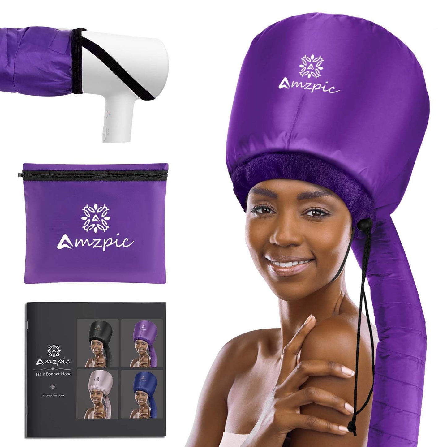 Bonnet Hood Hair Dryer Attachment - Headband Integrated Bonnet Hair Dryer for Speeds Up Drying Time at Home, Easy to Use for Styling, Curling and Deep Conditioning (Purple,Adjustable)