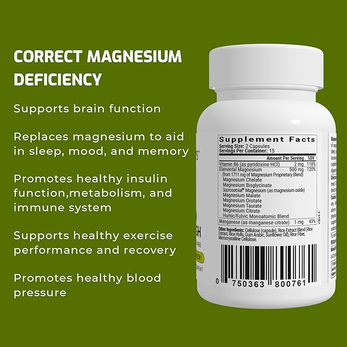BIOptimizers Magnesium Breakthrough Supplement 4.0-7 Forms of Mg: Glycinate, Malate, Citrate, and More - Natural Support for Sleep and Cognitive Function - 30 Capsules- Calming Vitamins Complex