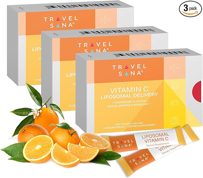 Vitamin C Liposomal (500mg) & Zinc |Enhance Travel Energy, Vitality & Immunity | Combat Travel Fatigue & Oxidative Stress | Advanced Absorption Technology | Fast-Acting | 30 Sticks