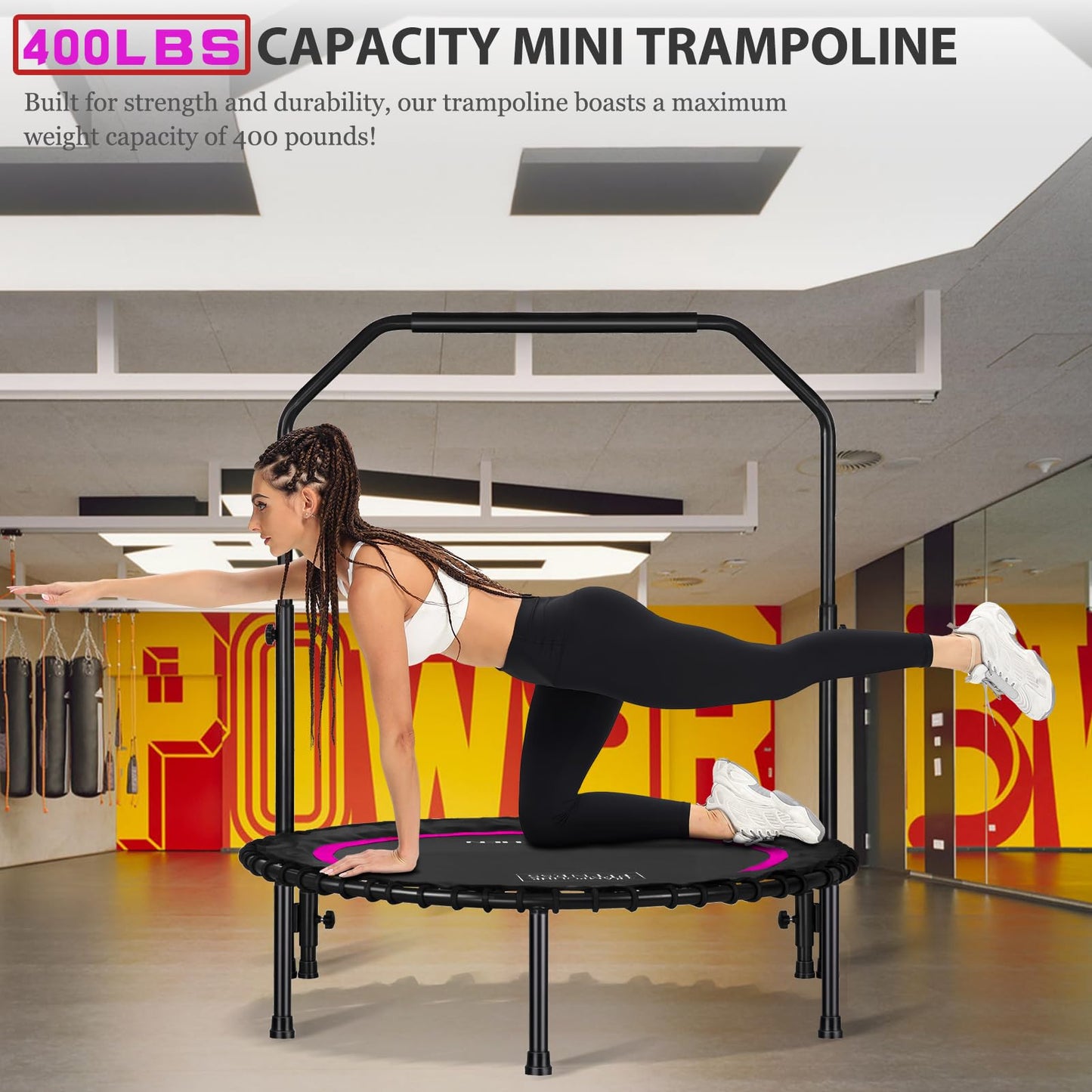 DARCHEN Rebounder Trampoline for Adults, Mini Trampoline Indoor Jumping Cardio Trainer Workout for Adults-Max Limit 330lbs