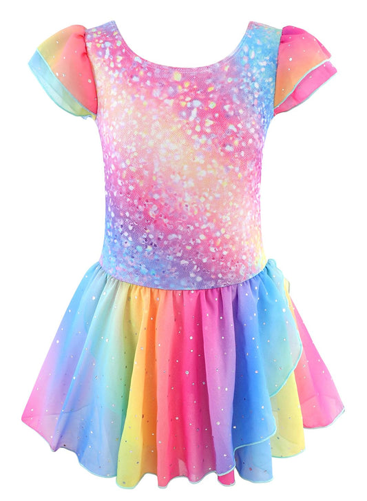 Gymnastics Leotards for Girls Athletic Dance Wear 3 4 Girls Dance Leotard Sparkle Rainbow Stripe Biketard (Rainbow Galaxy, 3-4 Years)