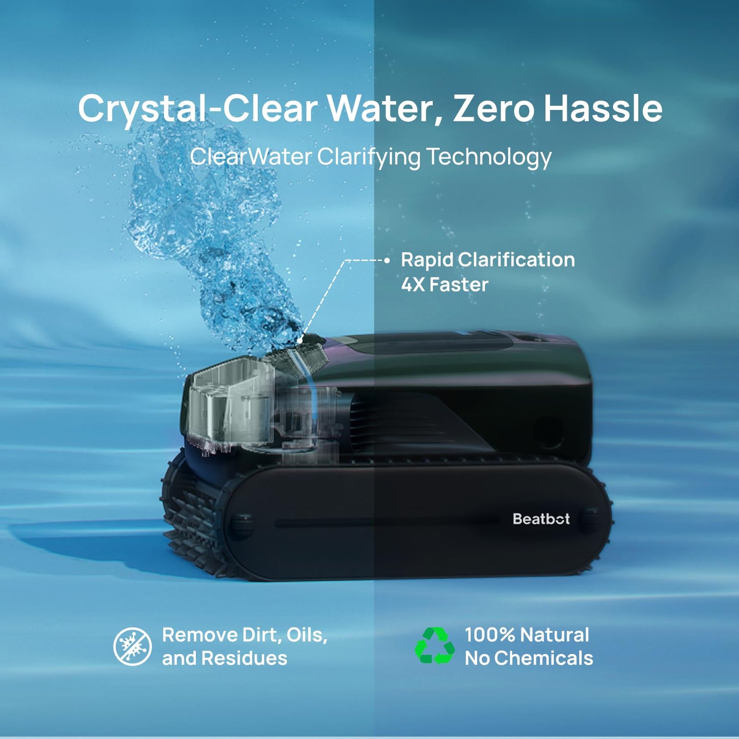 Beatbot AquaSense 2 Pro Cordless Robotic Pool Cleaner, Unmatched 5-in-1 Cleaning, Surface Parking, Pool Skimmer with APP Control, Water Clarification, for Pools up to 3,875 Sq.ft– Obsidian