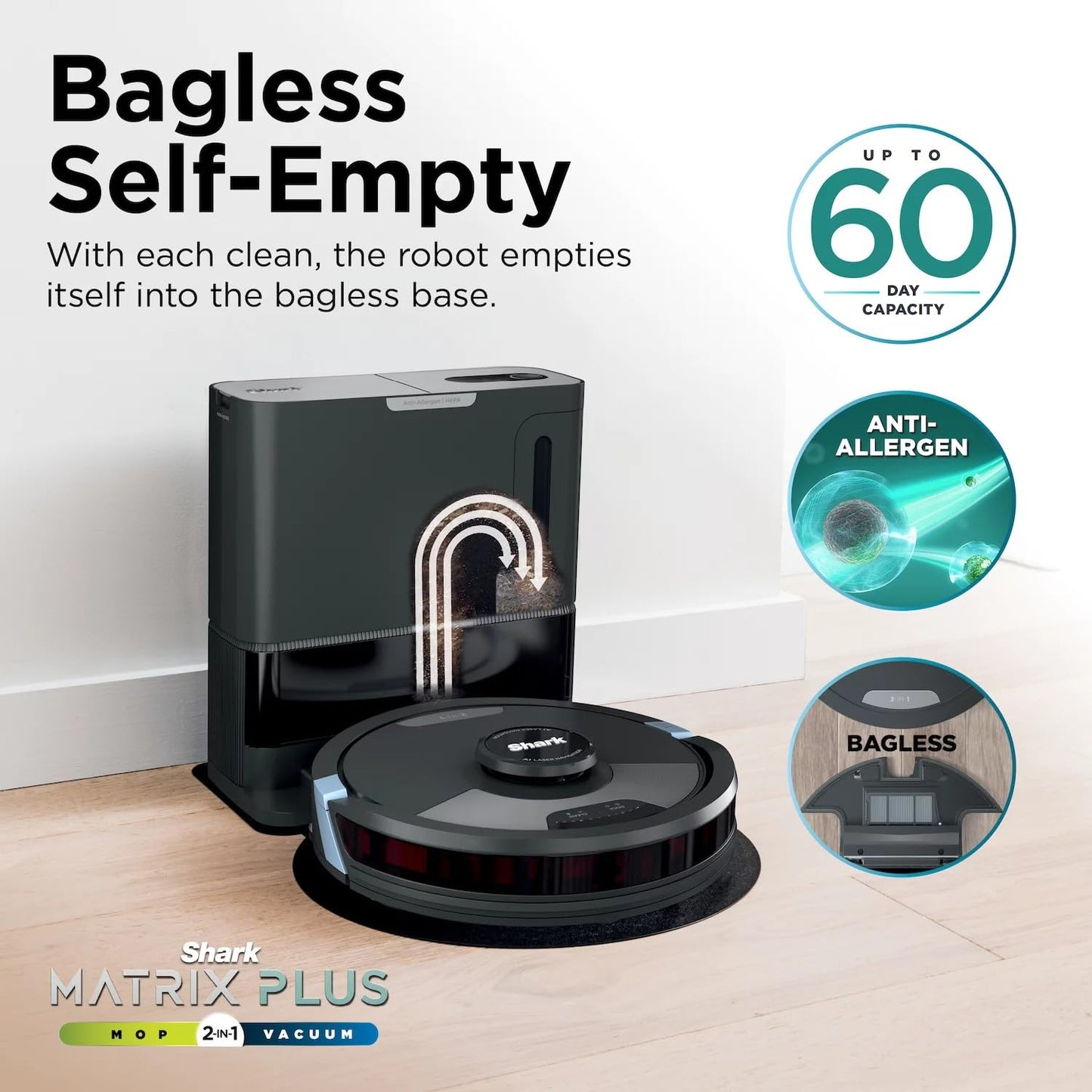 Shark RV2610WA AI Ultra 2in1 Robot Vacuum & Mop with Sonic Mopping, Matrix Clean, Home Mapping, HEPA Bagless Self Empty Base, CleanEdge Technology, for Pet Hair, WiFi, Black/Silver (Renewed)