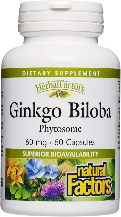 HerbalFactors by Natural Factors, Ginkgo Biloba Phytosome, Supports Circulation and Brain Health, 60 capsules (60 servings)