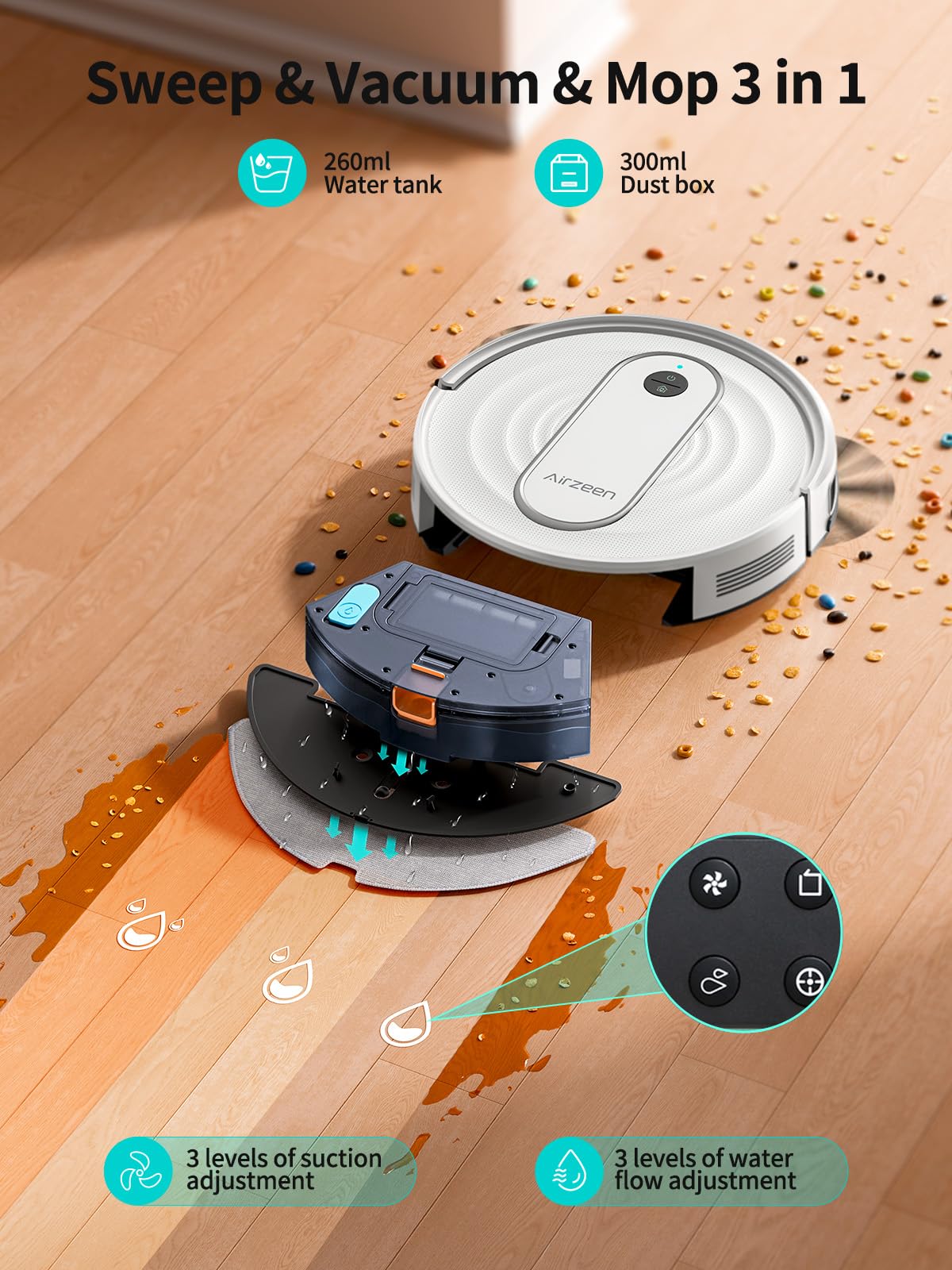Robot Vacuum and Mop, 4000Pa Power-Lifting Suction Robot Vacuum, APP/Remote/Alexa Control, 3 in 1 Robot Vacuum Cleaner with Self-Charging, Ideal for Pet Hair, Carpet, Hard Floor, Schedule, Quiet, J10