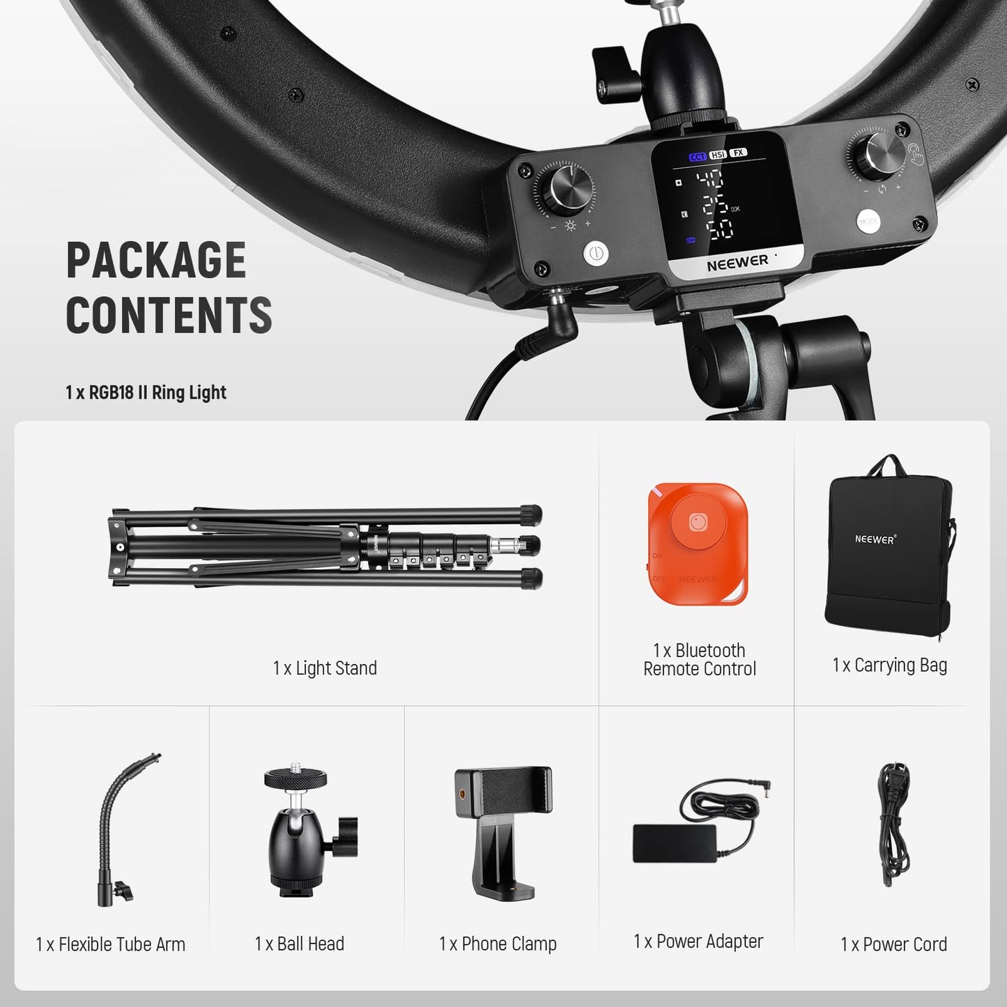 NEEWER 18 Inch RGB LED Ring Light APP Control with Tripod Stand and Phone HolderCompatible with iPhone for Selfie Makeup Lash Studio Streaming Video Recording Lighting, 42W Ringlight Dimmable,RGB18 II