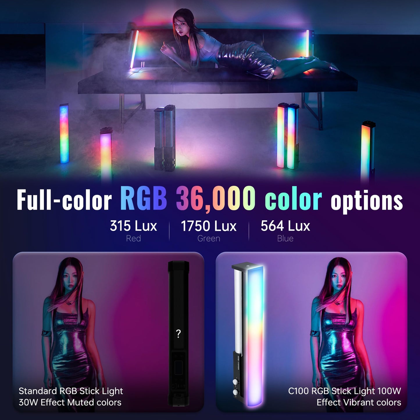 ZHIYUN CINEPEER C100 100W RGB Stick Light [Official] LED APP Control Video Light Wand Handheld 2700K-6500K CRI 95+ TLCI 98+ Continuous Output Lighting for 6*4500 mAh Photography 14.3" Tube Light COMBO