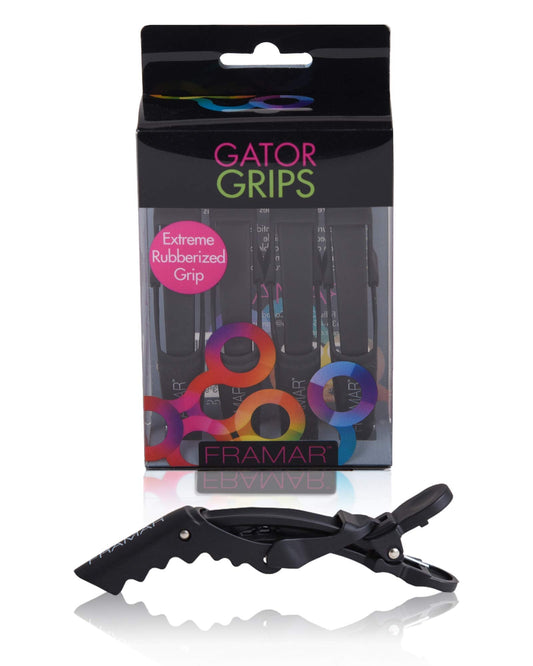 Framar Gator Grips Black Styling Hair Clips - Professional Black Hair Clips with Hair Styling and Sectioning, Rubberized - Wide Teeth & Durable for Hair Salon – 4 Pack