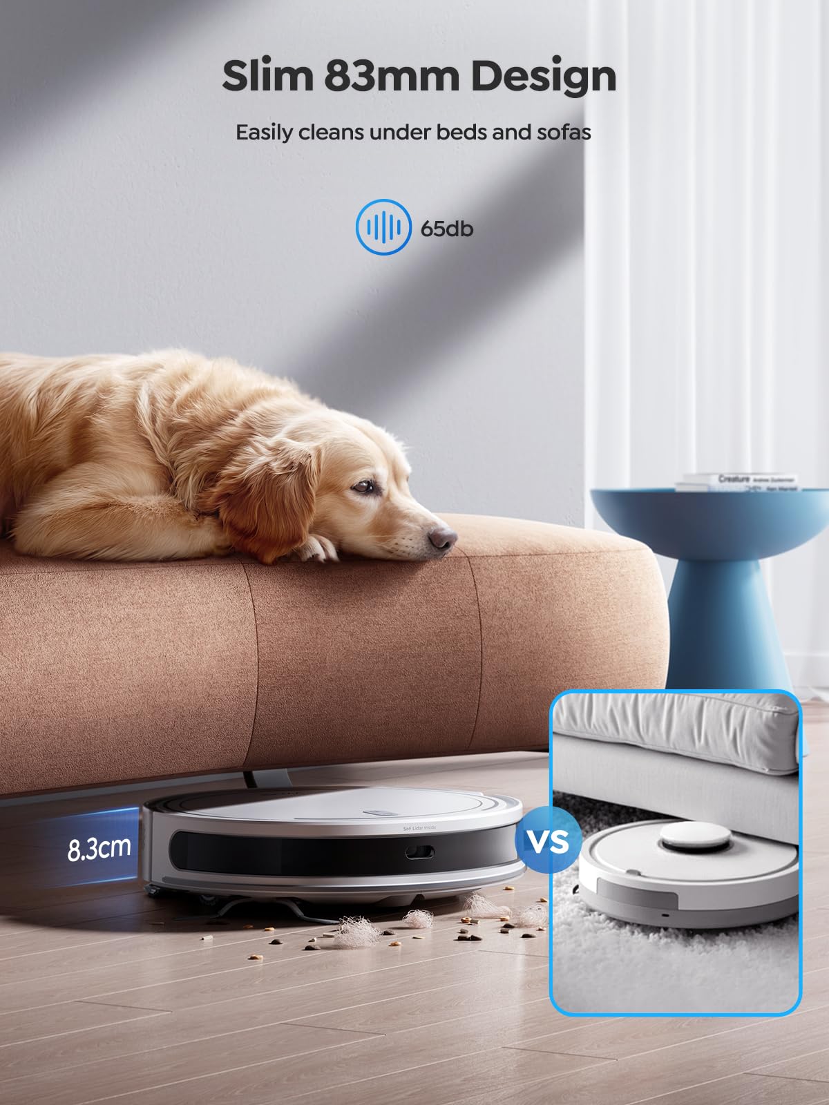 Vyzzle Robot Vacuum, 5000Pa Robot Vacuum and Mop, Smart Navigation, Ultra Slim Robot Vacuum Cleaner Self-Charging, Wi-Fi/App/Alexa Control, Ideal for Pet Hair, Hard Floor, Carpet