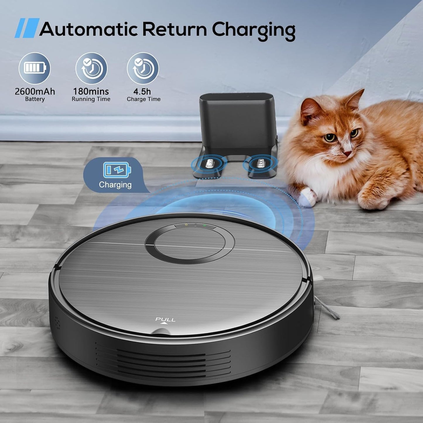 Robot Vacuum and Mop Combo, 2 in 1 Mopping Robot Vacuum Cleaner with Schedule, Wi-Fi/App/Remote, 2000Pa Max Suction, Self-Charging Robotic Vacuum, Slim, Ideal for Hard Floor, Pet Hair, Low-Pile Carpet