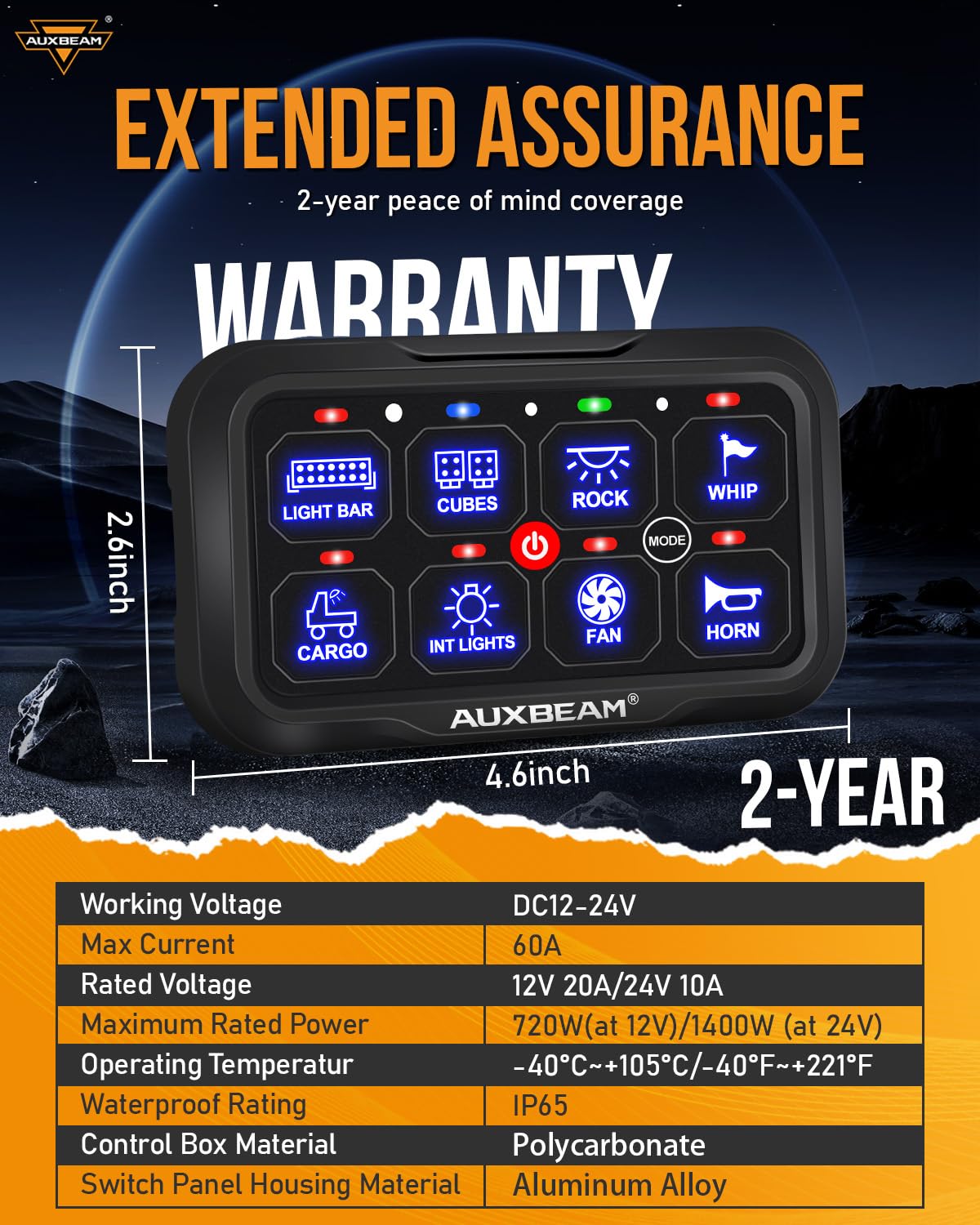 Auxbeam Switch Panel AR-800 Bluetooth 8 Gang Switch Panel RGB Switch Pod Backlit Manual Control w/Toggle Momentary Pulsed 12V-24V Panel Controller for Boat Car Truck RV UTV Waterproof 2-Year Warranty