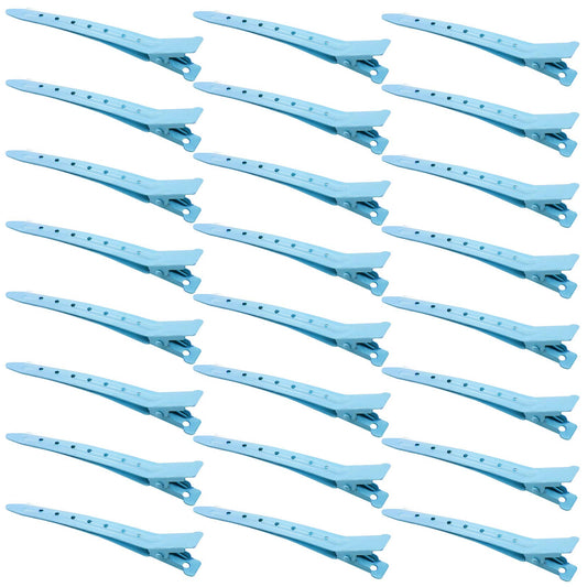 24 Packs Duck Bill Clips, Bantoye 3.35 Inches Rustproof Metal Alligator Curl Clips with Holes for Hair Styling, Hair Coloring, Blue