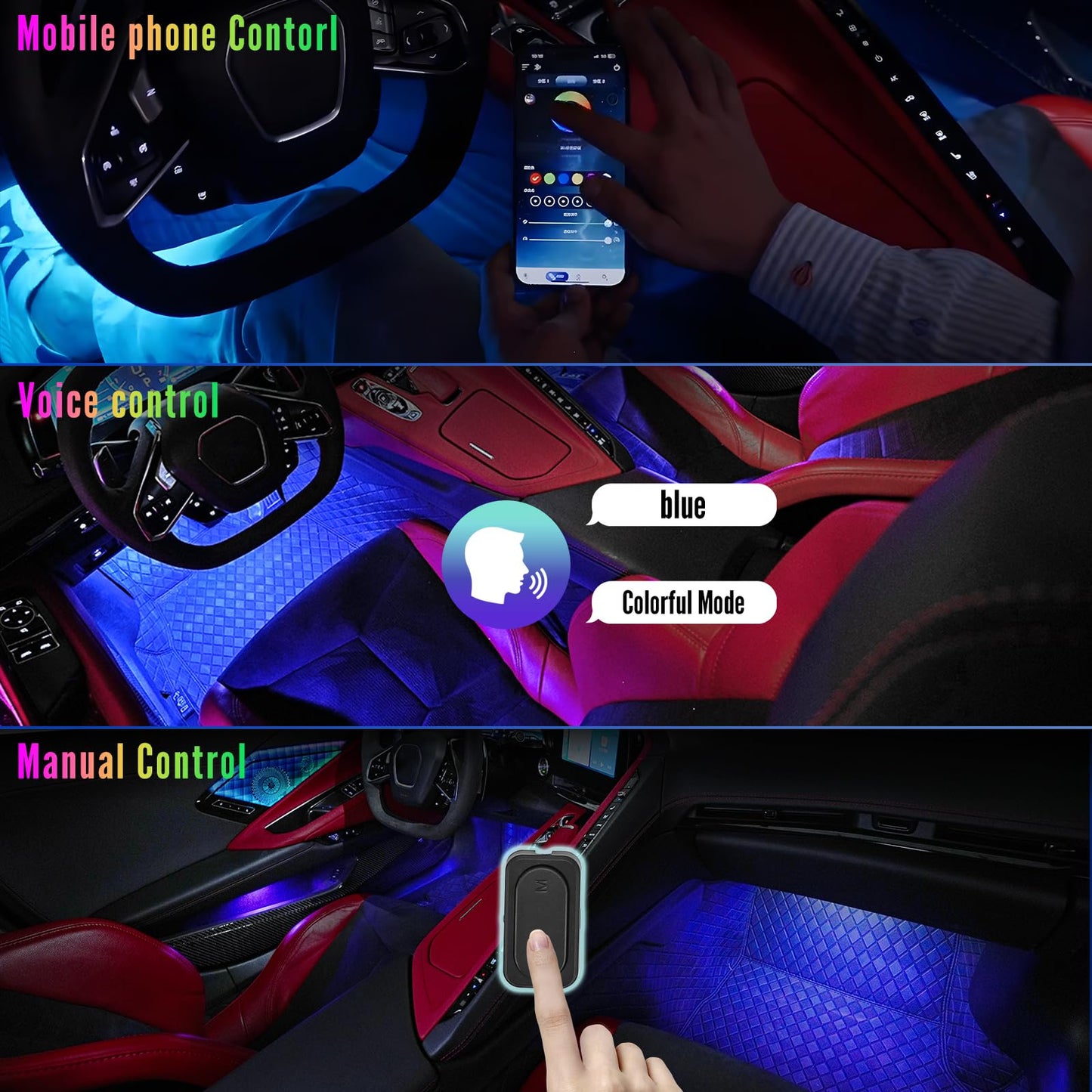 Bracingo Door Speaker Relays Cover Trim w/Neon Accent Lights fit for C8 Corvette 2019-2024,LED Ambient Foot Lights,Atmosphere Door Storage Box Lamps,Voice APP Button Switching Control,RGB