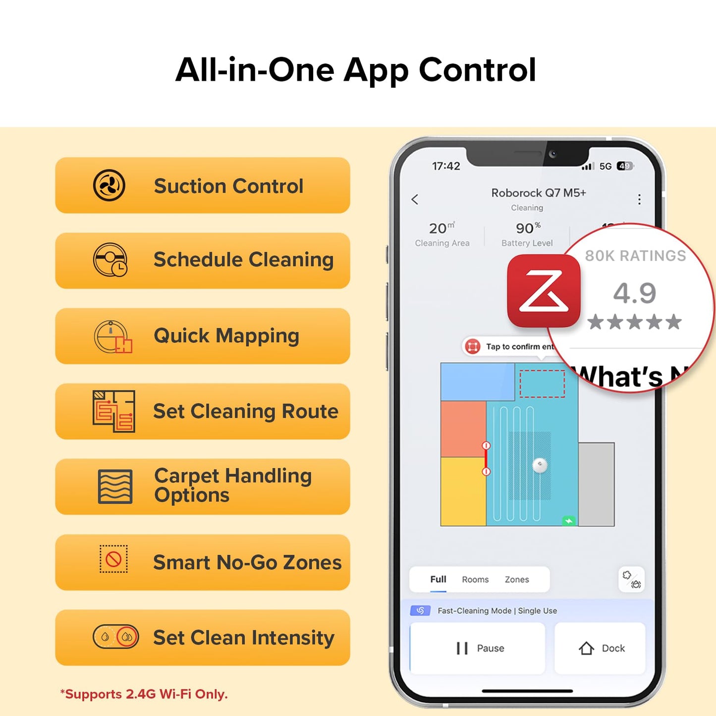 roborock Q7 M5+ Robot Vacuum and Mop, Upgraded from Q5 Max+, 7 Weeks Self-Emptying, 10000Pa Suction, Dual Anti-Tangle System, for Pet Hair & Carpet, PreciSense LiDAR Navigation, App Control, White