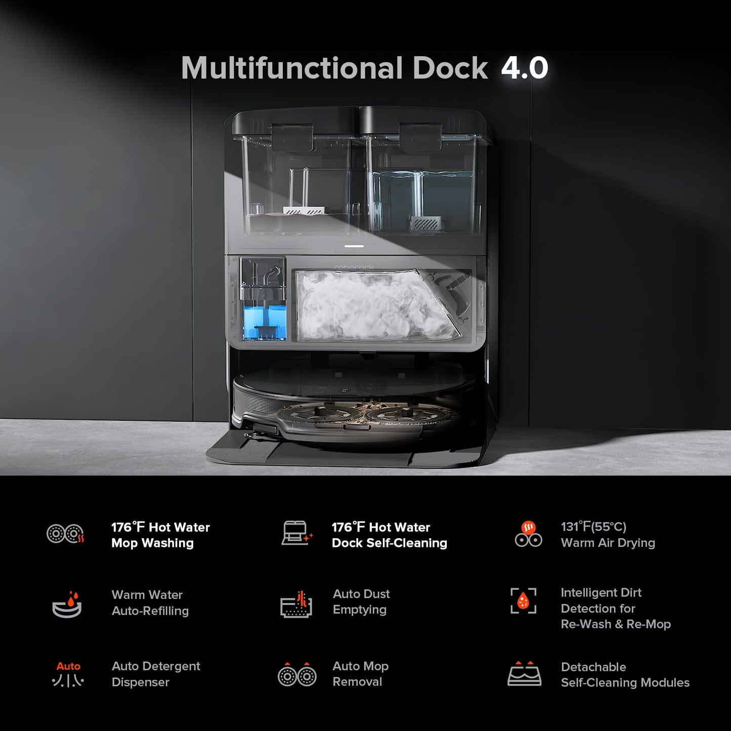 roborock Saros 10R Robot Vacuum and Mop, Powerful Suction, Zero-Tangling, 3.14’’ Ultra Slim, FlexiArm Riser Technology for Carpet & Floor, Corner & Edge Cleaning, Self-Emptying, Hot Air Drying, Black