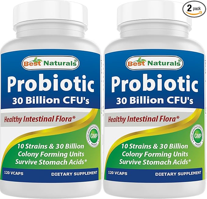 Best Naturals Probiotic 10 Strains 30 Billion Shelf Stable 120 Veggie Caps (120 Count (Pack of 2))