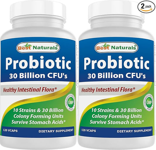 Best Naturals Probiotic 10 Strains 30 Billion Shelf Stable 120 Veggie Caps (120 Count (Pack of 2))