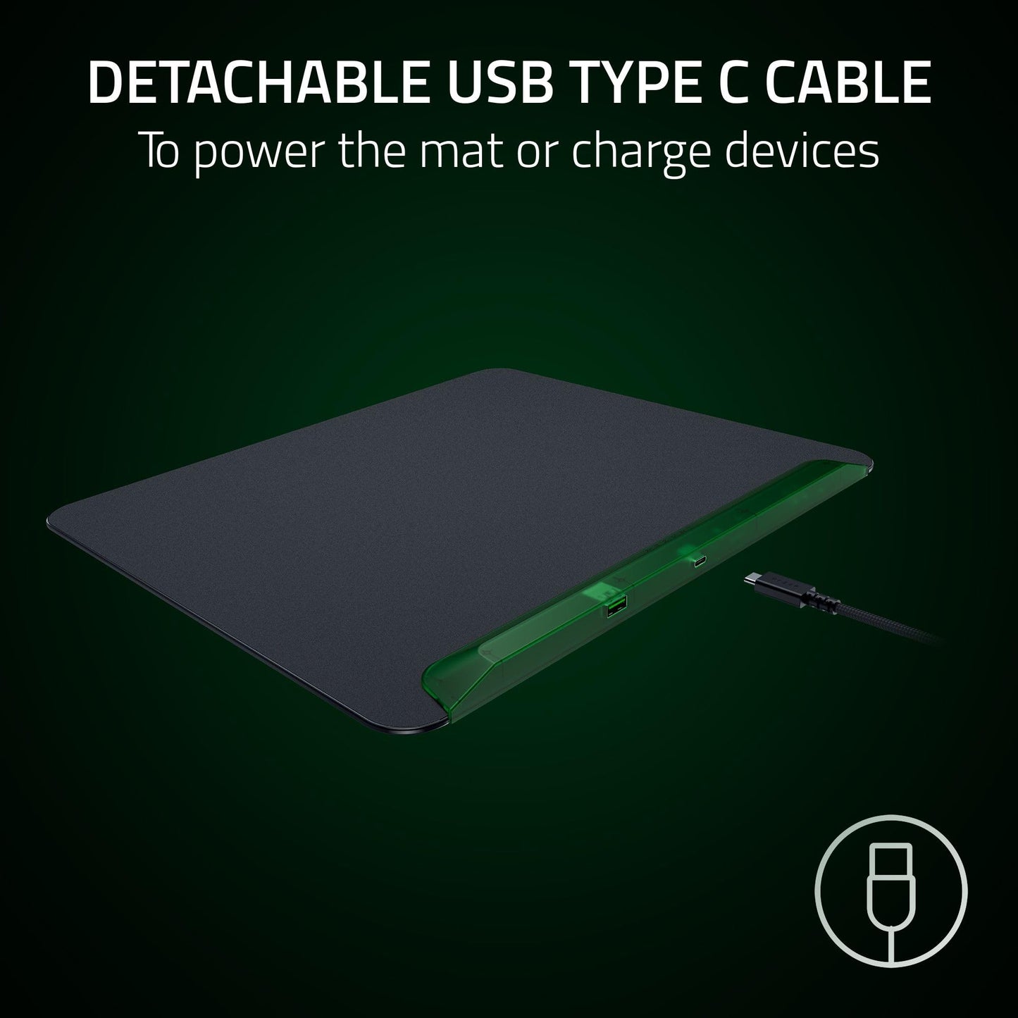 Razer Firefly V2 Pro Fully Illuminated RGB Gaming Mouse Mat: Backlit Design - 15 Zone Lighting - USB 2.0 Port - Detachable USB Type C Cable - Micro Textured Surface - Anti Slip Base - Phantom Green