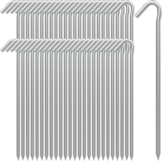 AAGUT Tent Stakes Metal Garden Edging Fence Hooks Yard Camping Stake Heavy Duty Galvanized 9 Inch 6 Gauge Tent Pegs for Tarp, Inflatable, Outdoor Christmas Decorations, 50 Pack